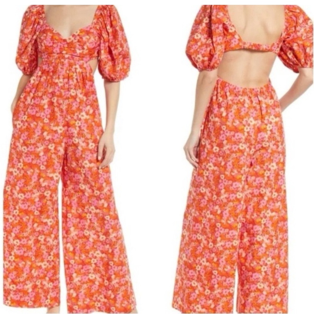 Free People floral Puff Sleeve Jumpsuit